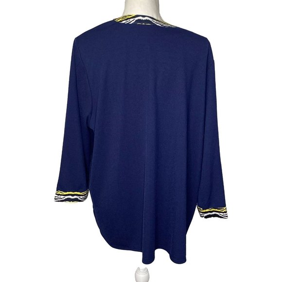 Bob Mackie Women’s Cardigan And Tank Set Navy Blue Zebra 2-piece Artsy Size Xl - Picture 2 of 15